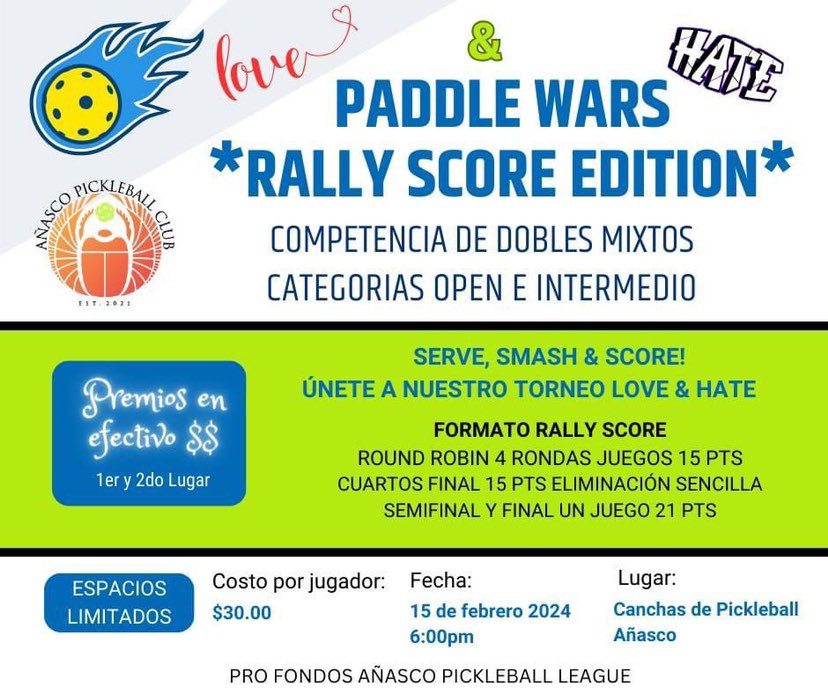 Paddle Wars Rally Score Edition Añasco Pickleball Club - Hablemos de Pickleball - Noticias del Pickleball en Español: Descubre las Novedades y Eventos del Pickleball en América Latina y el Mundo Hispano.